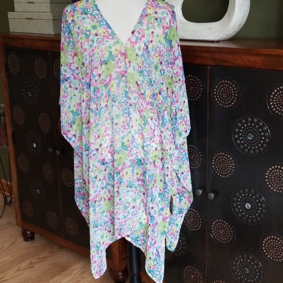 Flowy Boho Tunic Top Kimono Swim Cover Up Beachwear One Size - Picture 7 of 10